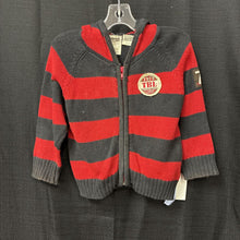 Load image into Gallery viewer, Zip-up stripe sweater w/hood
