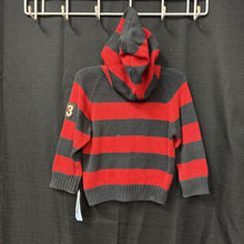 Load image into Gallery viewer, Zip-up stripe sweater w/hood
