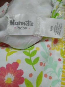 2pc flower dress w/yellow striped trim