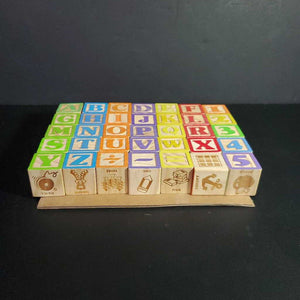 wooden alphabet blocks A-Z, 0-9