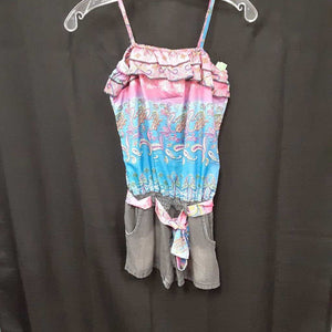 spaghetti strap paisely top w/attached denim shorts