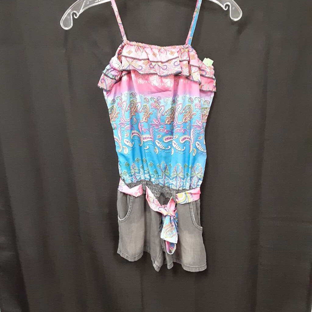 spaghetti strap paisely top w/attached denim shorts