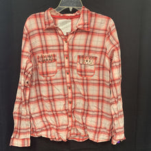 Load image into Gallery viewer, button up plaid top w/ bling pockets
