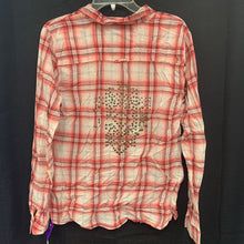 Load image into Gallery viewer, button up plaid top w/ bling pockets
