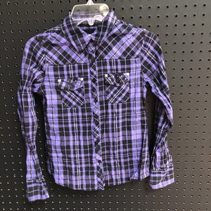 plaid button down top
