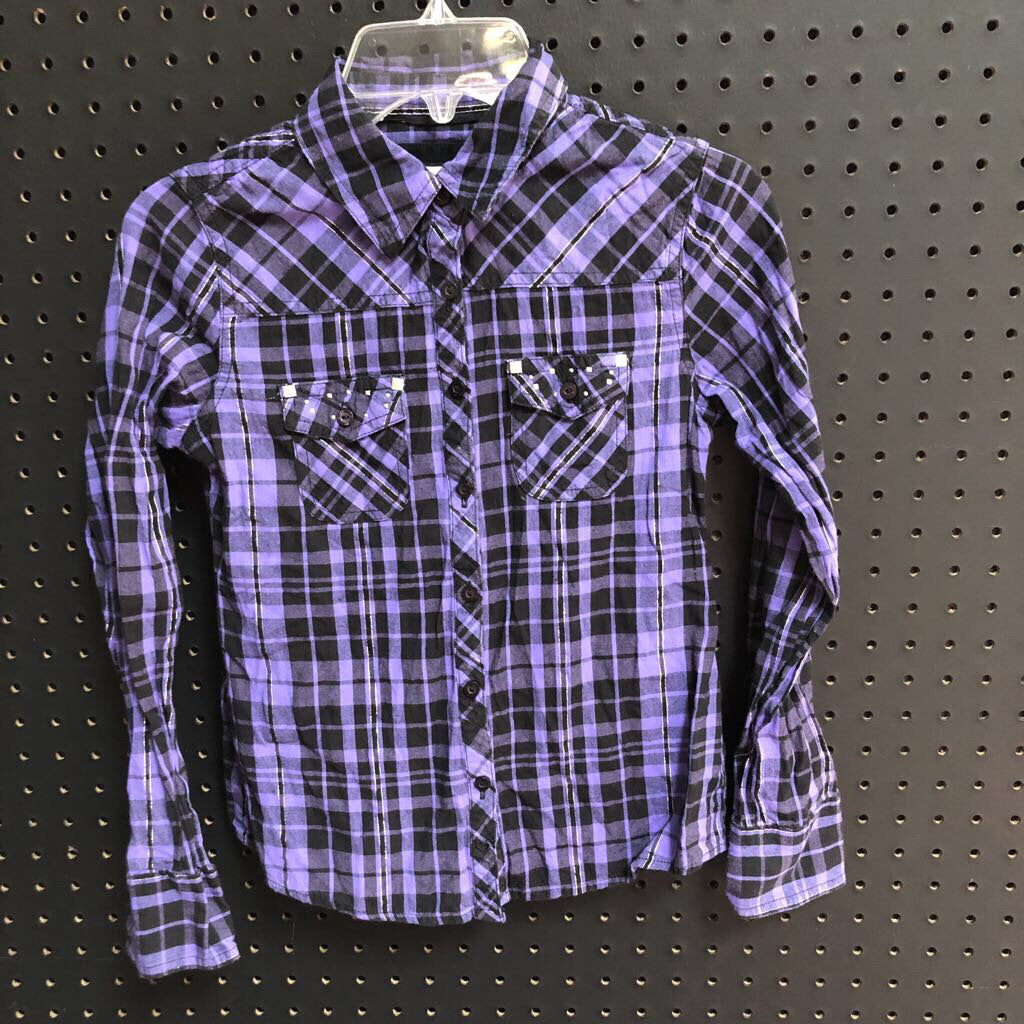 plaid button down top