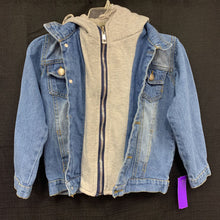 Load image into Gallery viewer, girl&#39;s hooded denim sweatshirt zipper jacket
