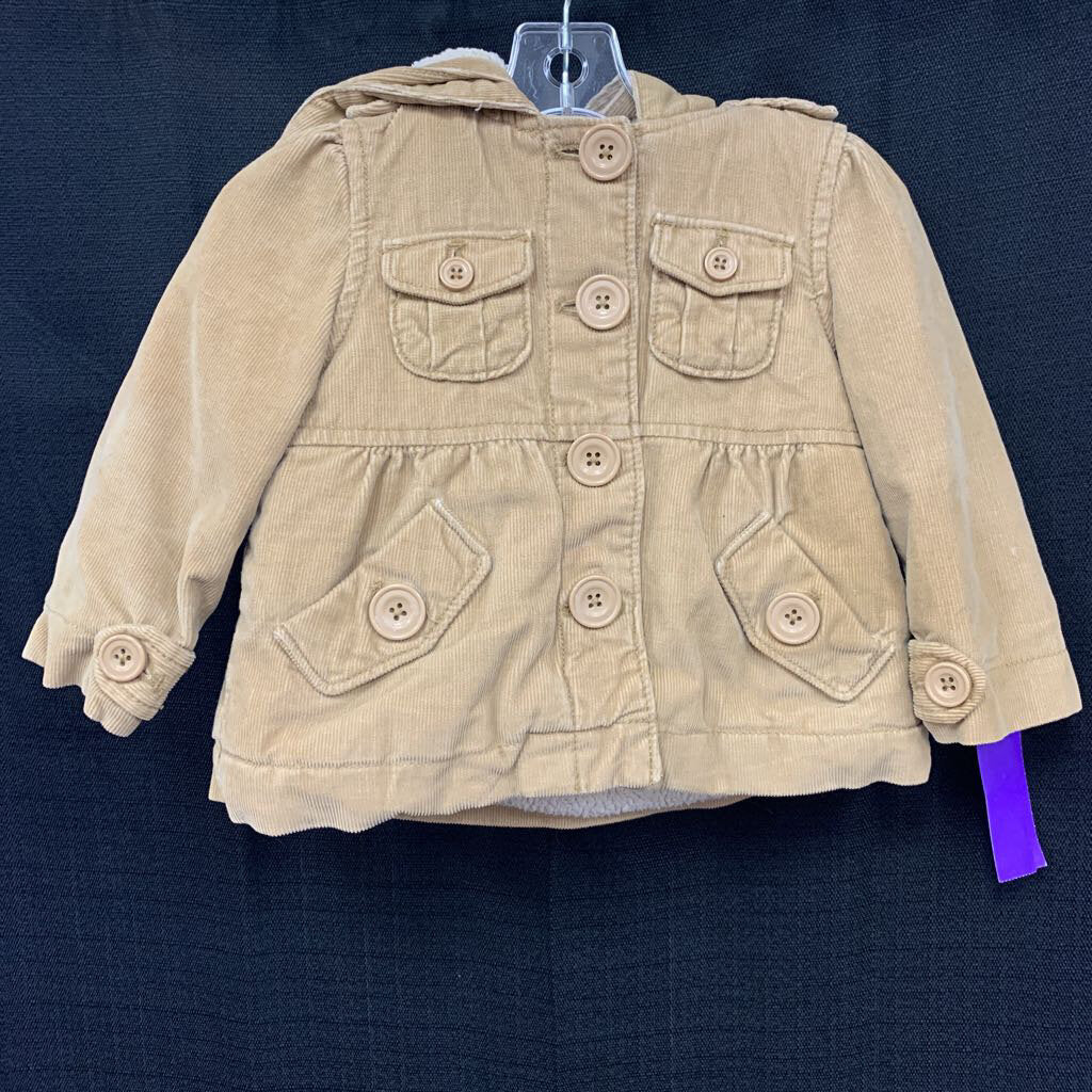 Corduroy button hooded coat