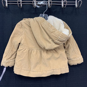 Corduroy button hooded coat