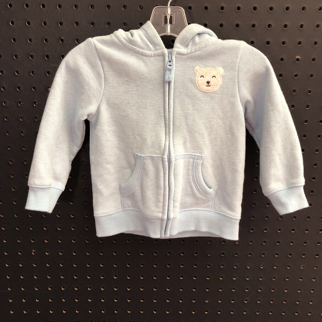 hooded stripe zip bear sweatshirt w/pocket