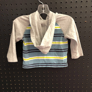 hooded stripe button shirt
