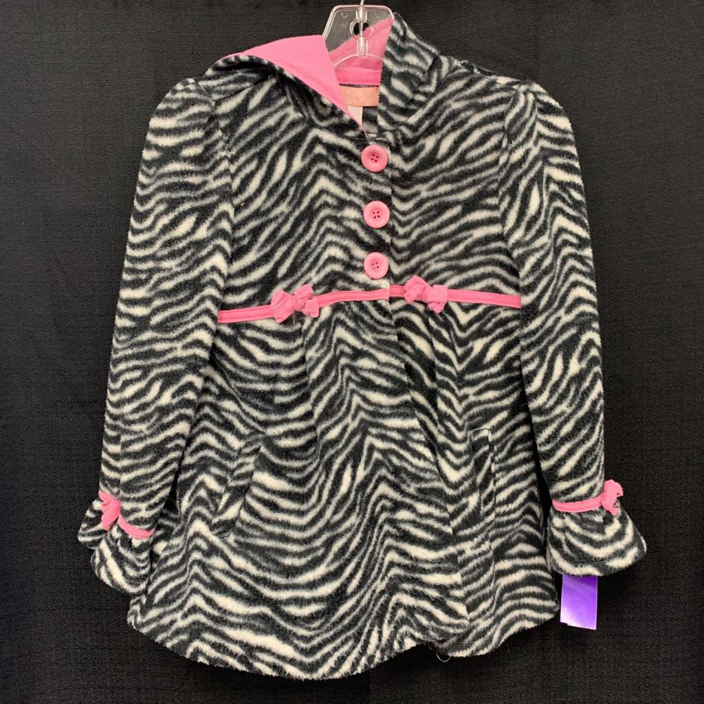 hooded zebra button coat