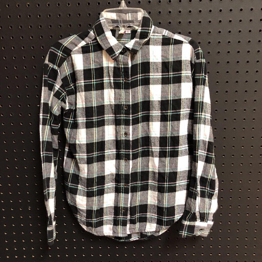 plaid button down top