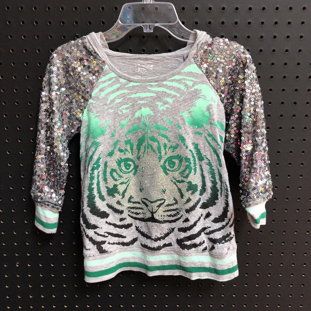 hooded sequin tiger top