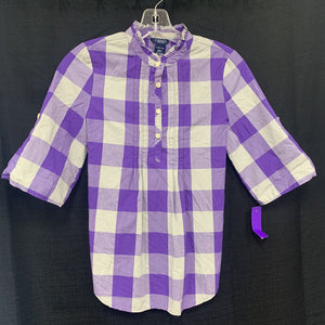 half button plaid top