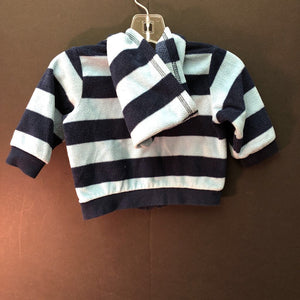 stripe zip hooded sweatshirt w/pocket