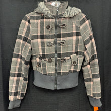 Load image into Gallery viewer, Girls hooded plaid winter jacket
