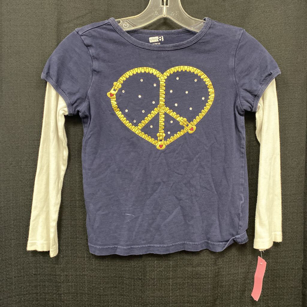 Zipper heart peace sign top