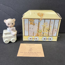 Load image into Gallery viewer, Vintage 1985 Birthday Train Series "May Your Birthday Be Warm" For Baby bear w/bottle figurine #15938
