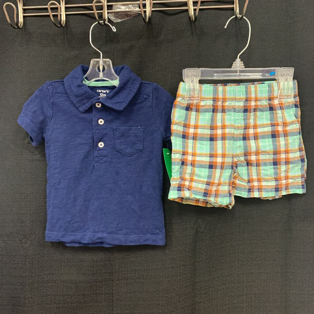 2pc polo shirt & plaid short outfit