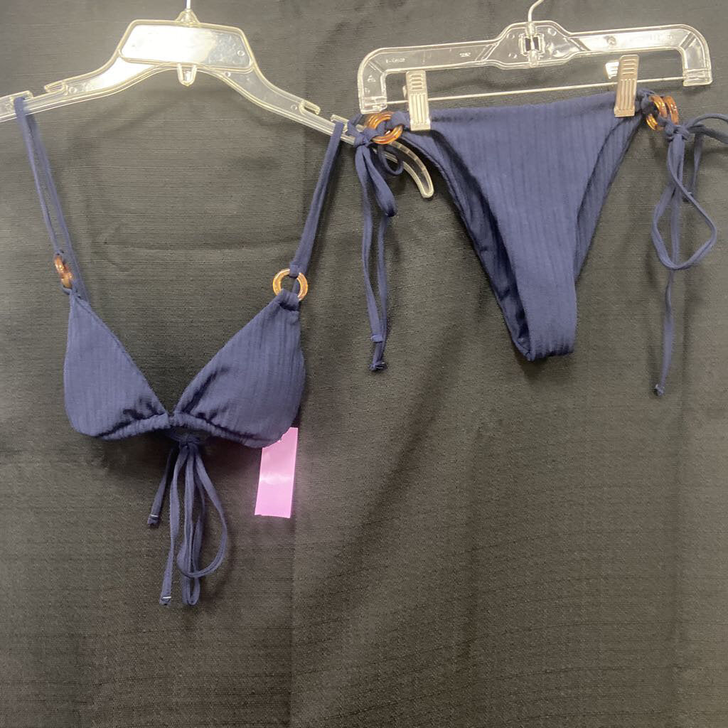 2pc solid swimwear w/connecting rings