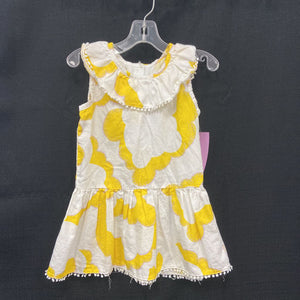 Patterned top w/pom poms