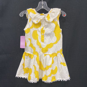 Patterned top w/pom poms