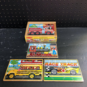 4-12Pc Wooden Vehicles Jigsaw Puzzles in a Box