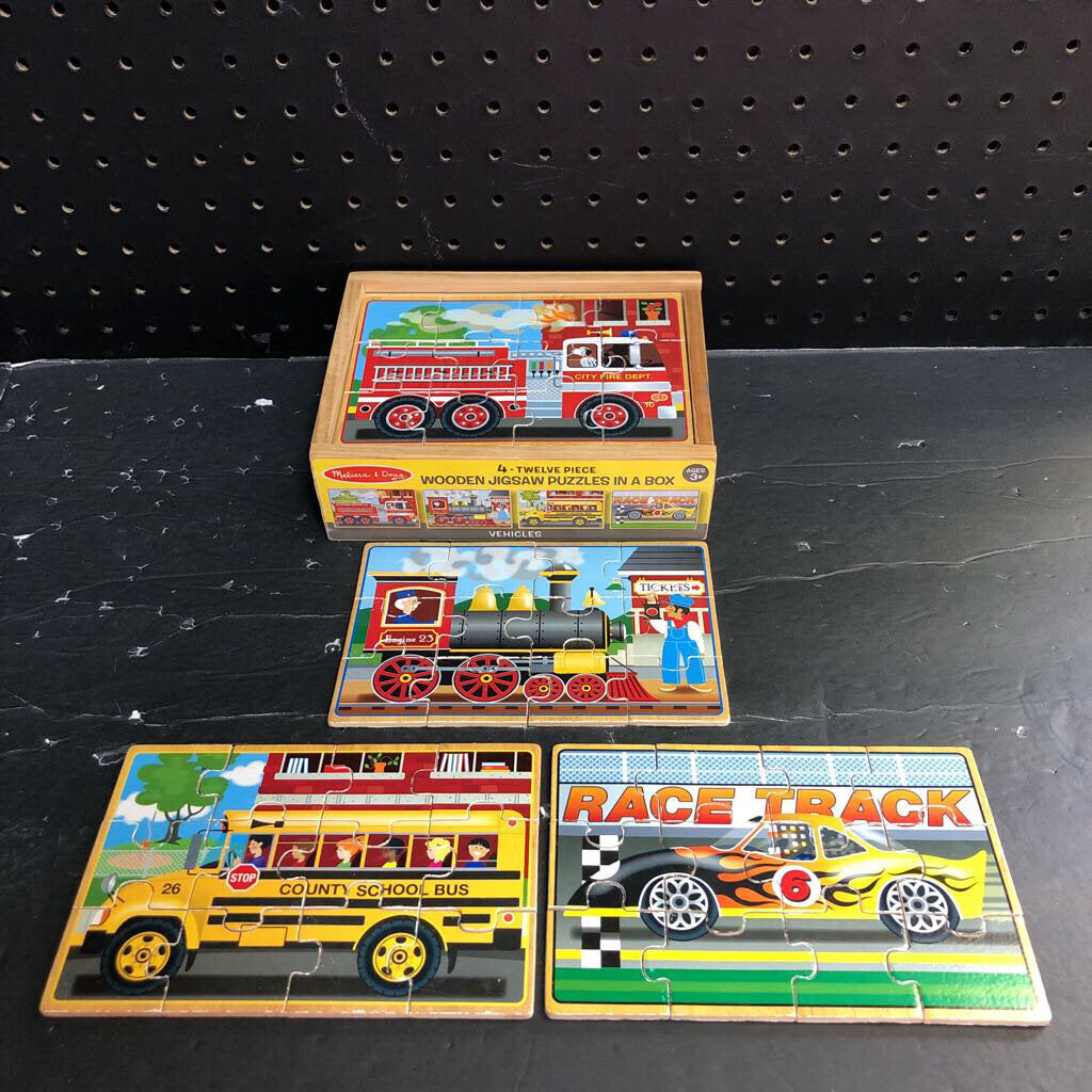 4-12Pc Wooden Vehicles Jigsaw Puzzles in a Box