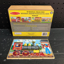 Load image into Gallery viewer, 4-12Pc Wooden Vehicles Jigsaw Puzzles in a Box
