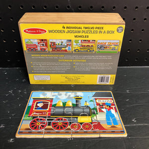4-12Pc Wooden Vehicles Jigsaw Puzzles in a Box
