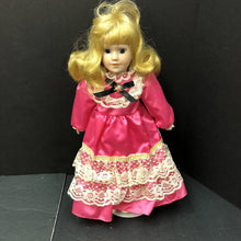 Load image into Gallery viewer, Wind Up Musical Porcelain Doll in Dress w/Stand
