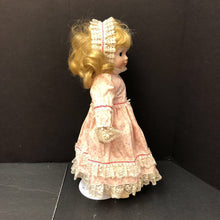 Load image into Gallery viewer, Wind Up Musical Porcelain Doll in Dress &amp; Headband w/Stand
