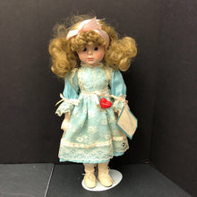 Load image into Gallery viewer, Arianna Porcelain Doll in Lace Dress &amp; Hairbow w/Stand 1988 Vintage Collectible (Sweetheart Dolls)
