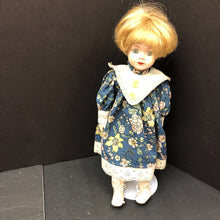 Load image into Gallery viewer, Porcelain Doll in Floral Dress w/Stand

