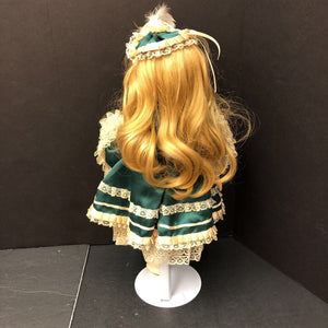 Porcelain Doll in Lace Dress & Headband w/Stand