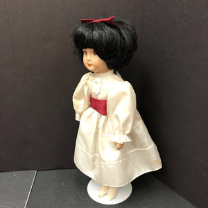 Porcelain Doll in Dress & Hairbow w/Stand