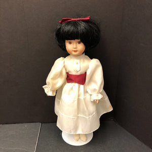 Porcelain Doll in Dress & Hairbow w/Stand
