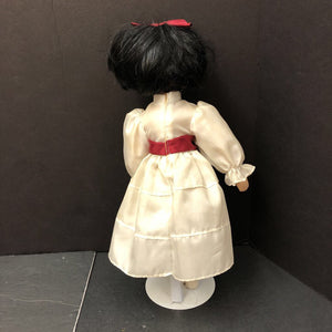 Porcelain Doll in Dress & Hairbow w/Stand