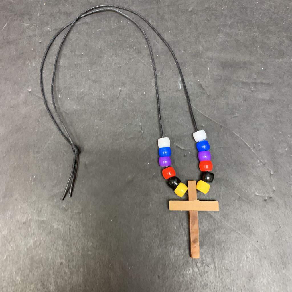 Beaded Corded Cross Relgion Necklace