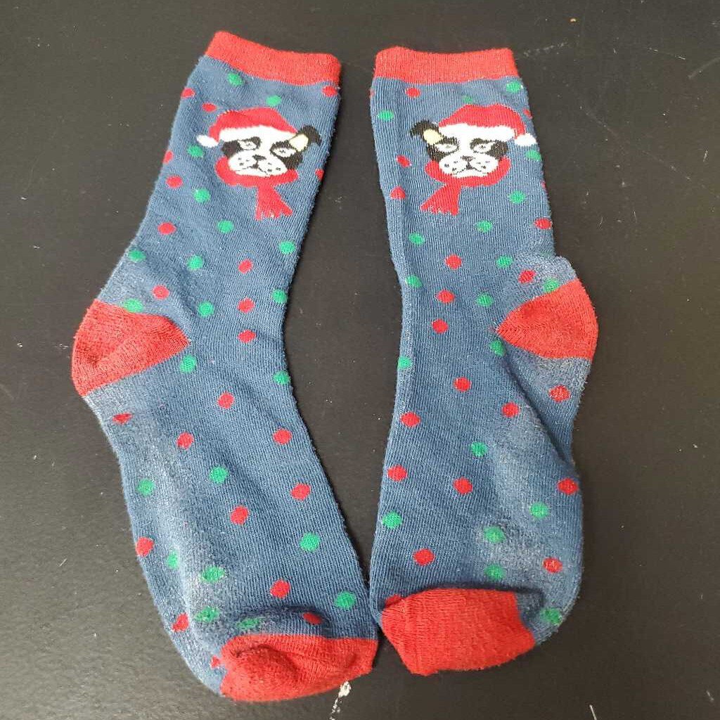 Girls Polk Dot Dog Christmas Socks
