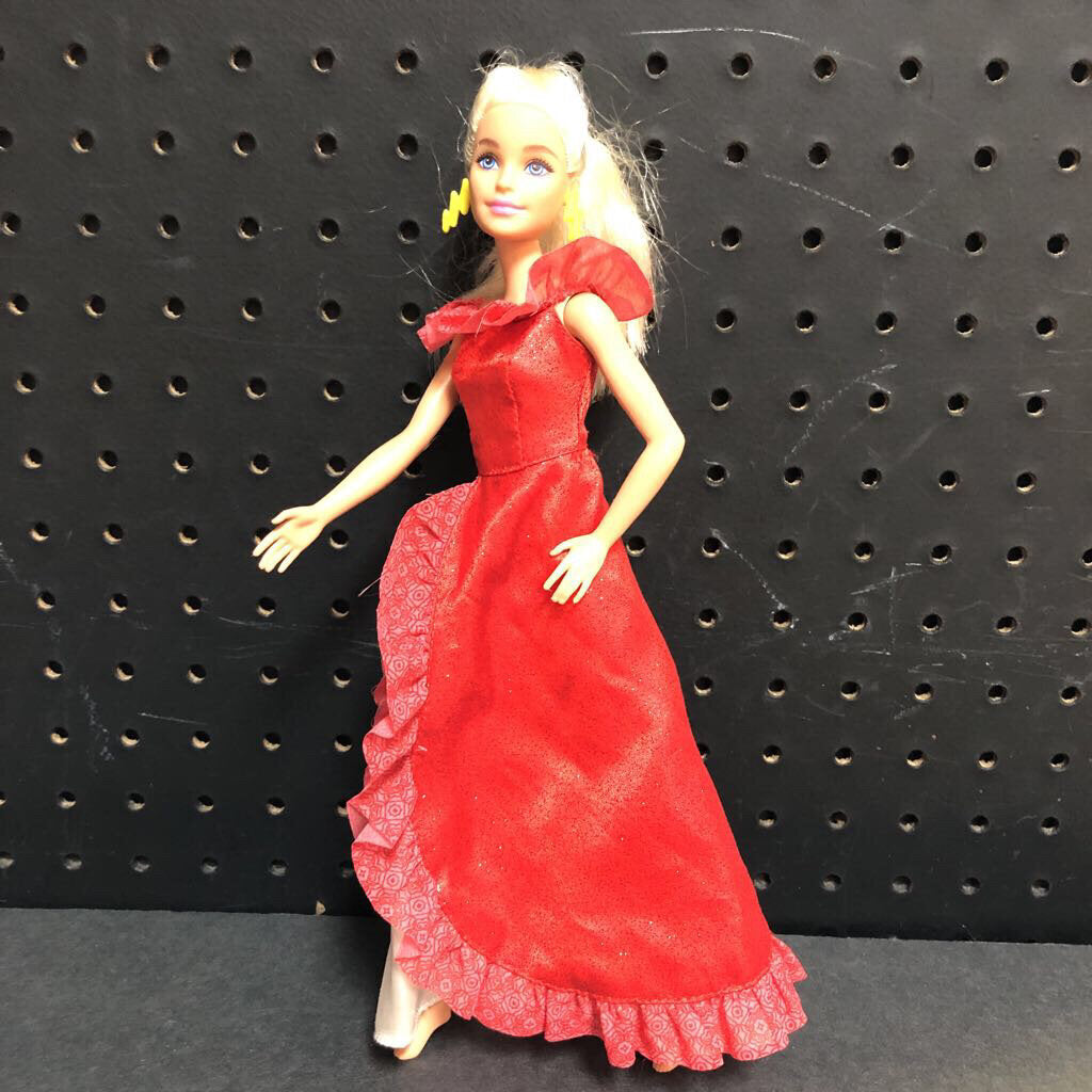 Doll in Sparkly Ruffle Dress & Earrings