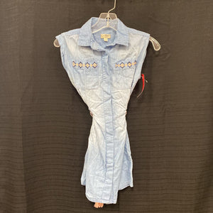 Chambray collar dress w/ belt