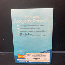 Load image into Gallery viewer, Who Was Jacqueline Kennedy? (Who HQ) (Notable Person) (Bonnie Bader) (Puffin Cover) -series educational paperback
