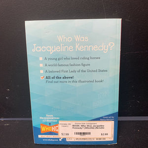 Who Was Jacqueline Kennedy? (Who HQ) (Notable Person) (Bonnie Bader) (Puffin Cover) -series educational paperback