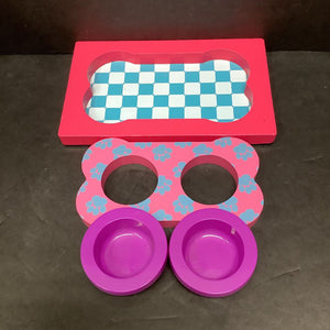Wooden Pet Food Stand w/Bowls for 18" Doll