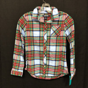 plaid button down top