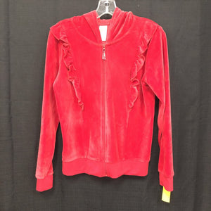 Hooded zip ruffle sweatshirt