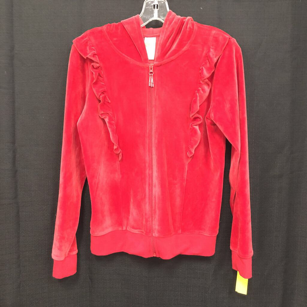 Hooded zip ruffle sweatshirt