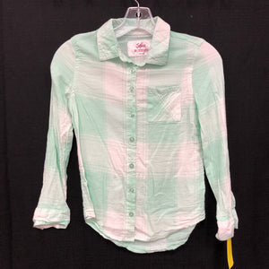 plaid button down top